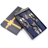 Men's Elastic Y Navy Blue Diamonds Strap Dual Clip on High Quality Premium Suspenders - Amedeo Exclusive